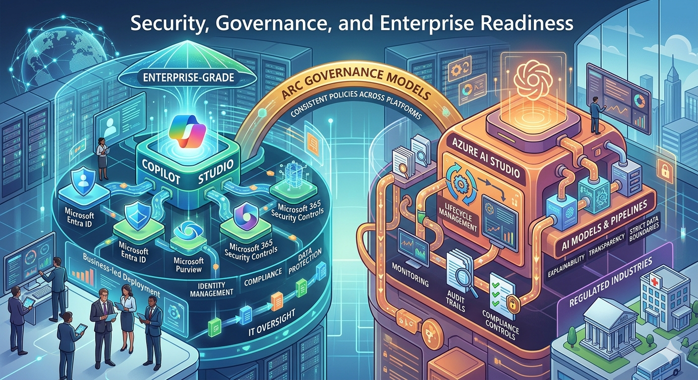 Enterprise hybrid AI platform architecture combining Copilot Studio for workflow agents and Azure AI Studio for advanced models