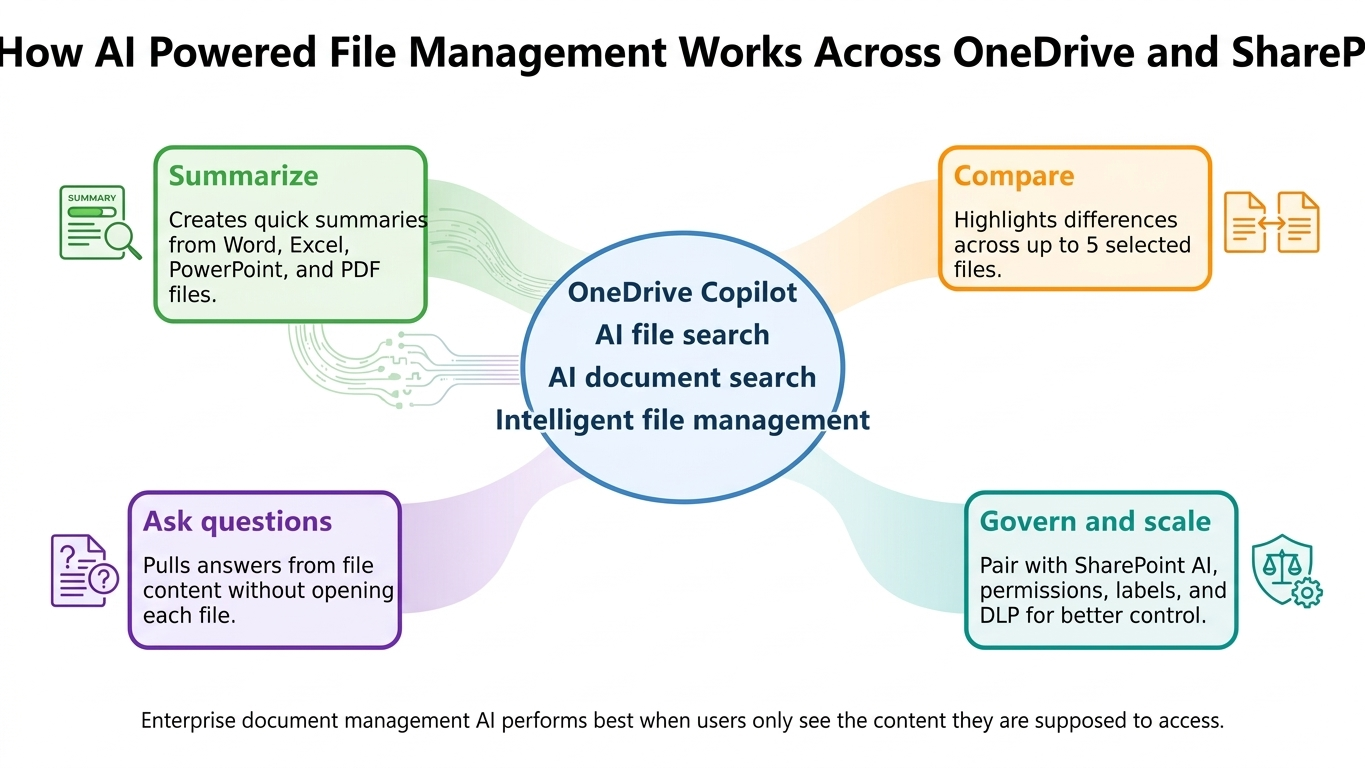 OneDrive Copilot feature map for AI-powered file management