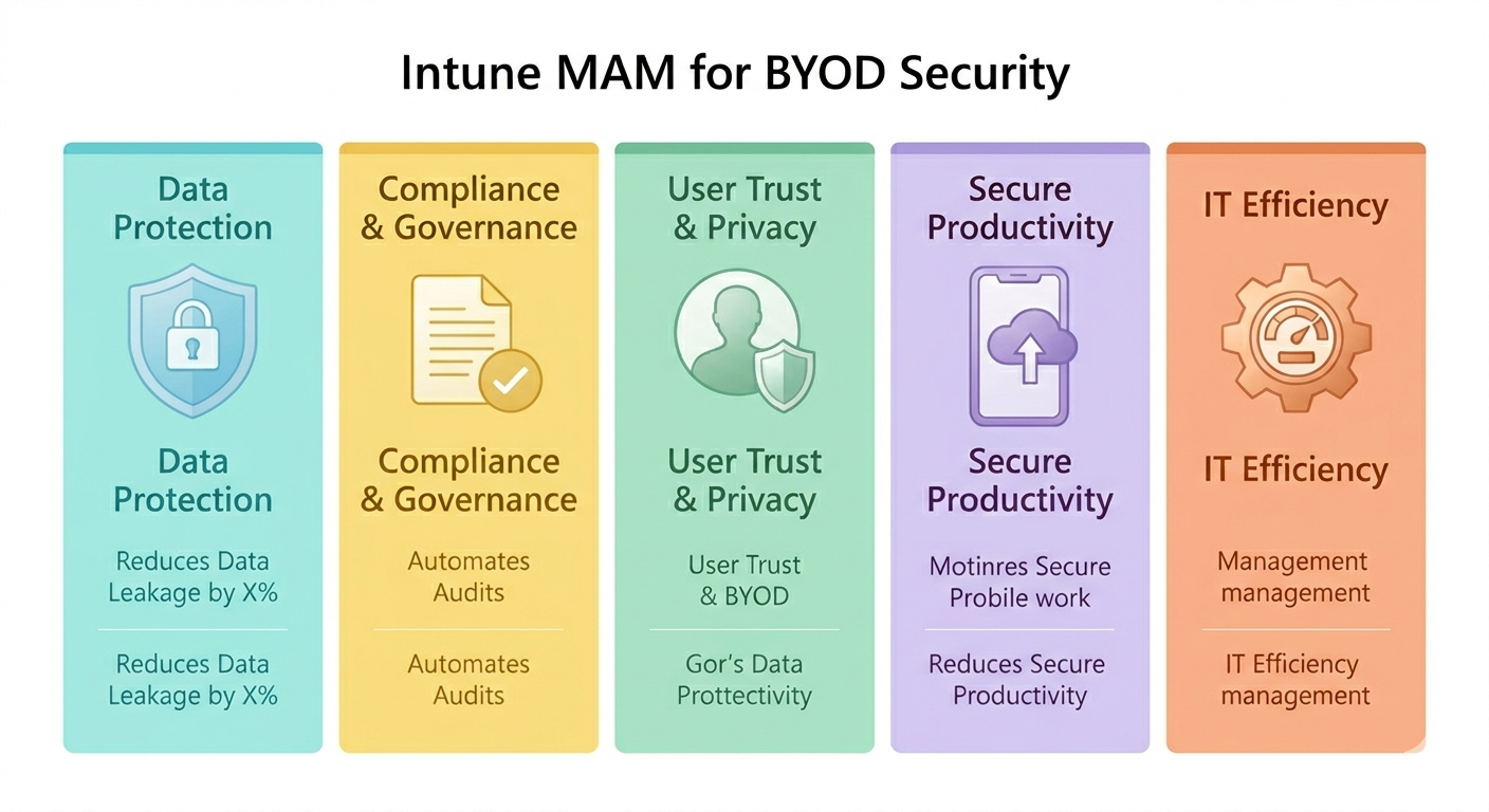 Business value of Intune MAM across data protection, compliance and governance, secure productivity, user trust, and IT efficiency
