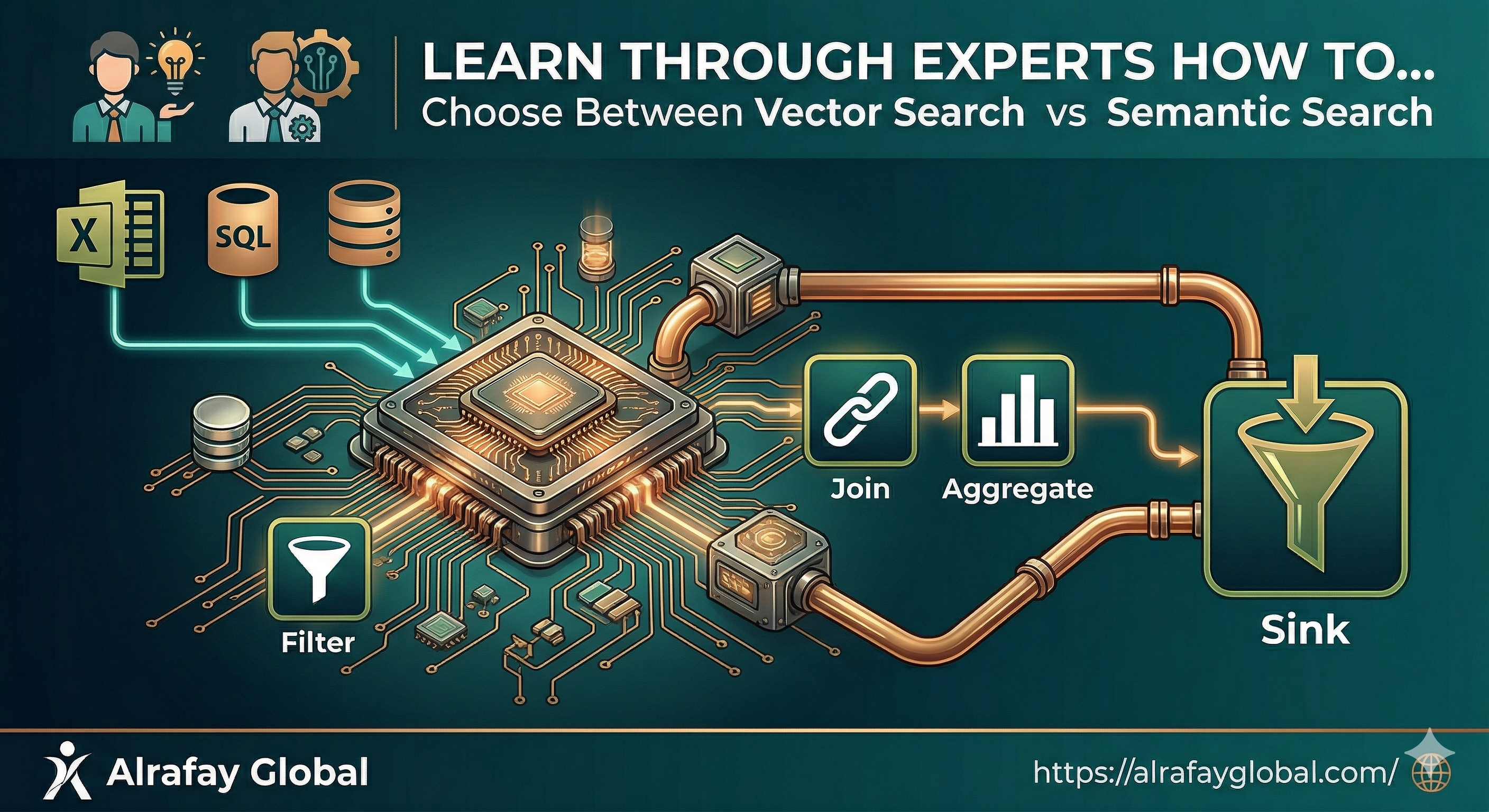 Technical diagram comparing vector search and semantic search architectures