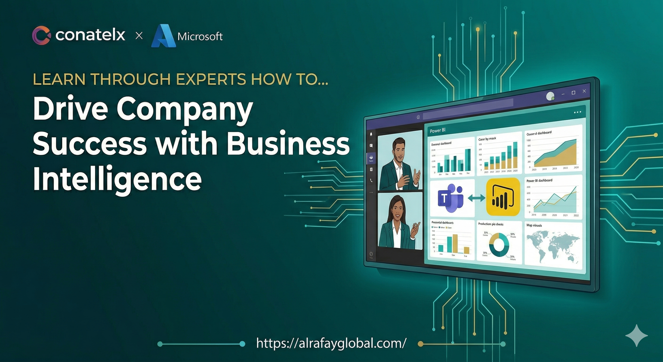 Business Intelligence dashboard showing company success metrics and data analytics