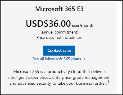 The pricing for Microsoft 365 for Enterprise